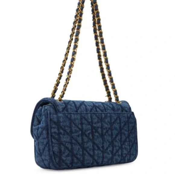 Karl Lagerfeld Agnes Quilted Denim Gold Chain Crossbody NWT - Picture 4 of 7